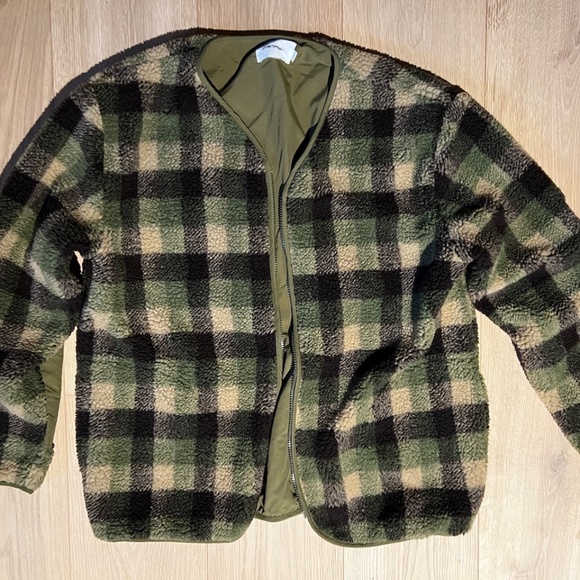 Livestock Reversible Fleece Cardigan - Green/Brown Plaid - Picture 6 of 11